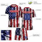 Custom White American Flag Sublimated Soccer Jersey with Royal and Red Lettering customization guide