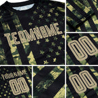 Custom Camo Vegas Gold-Black American Flag Fashion Sublimation Salute To Service Soccer Uniform Jersey detail