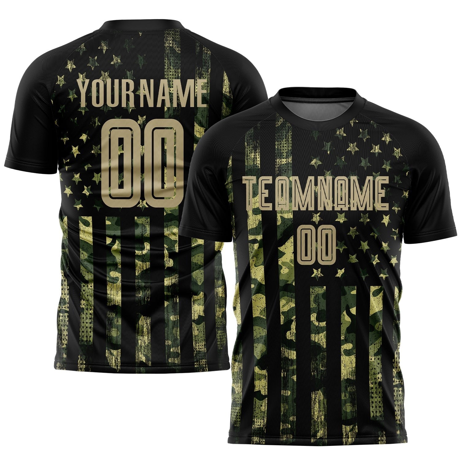 Custom Camo Vegas Gold-Black American Flag Fashion Sublimation Salute To Service Soccer Uniform Jersey photo 1