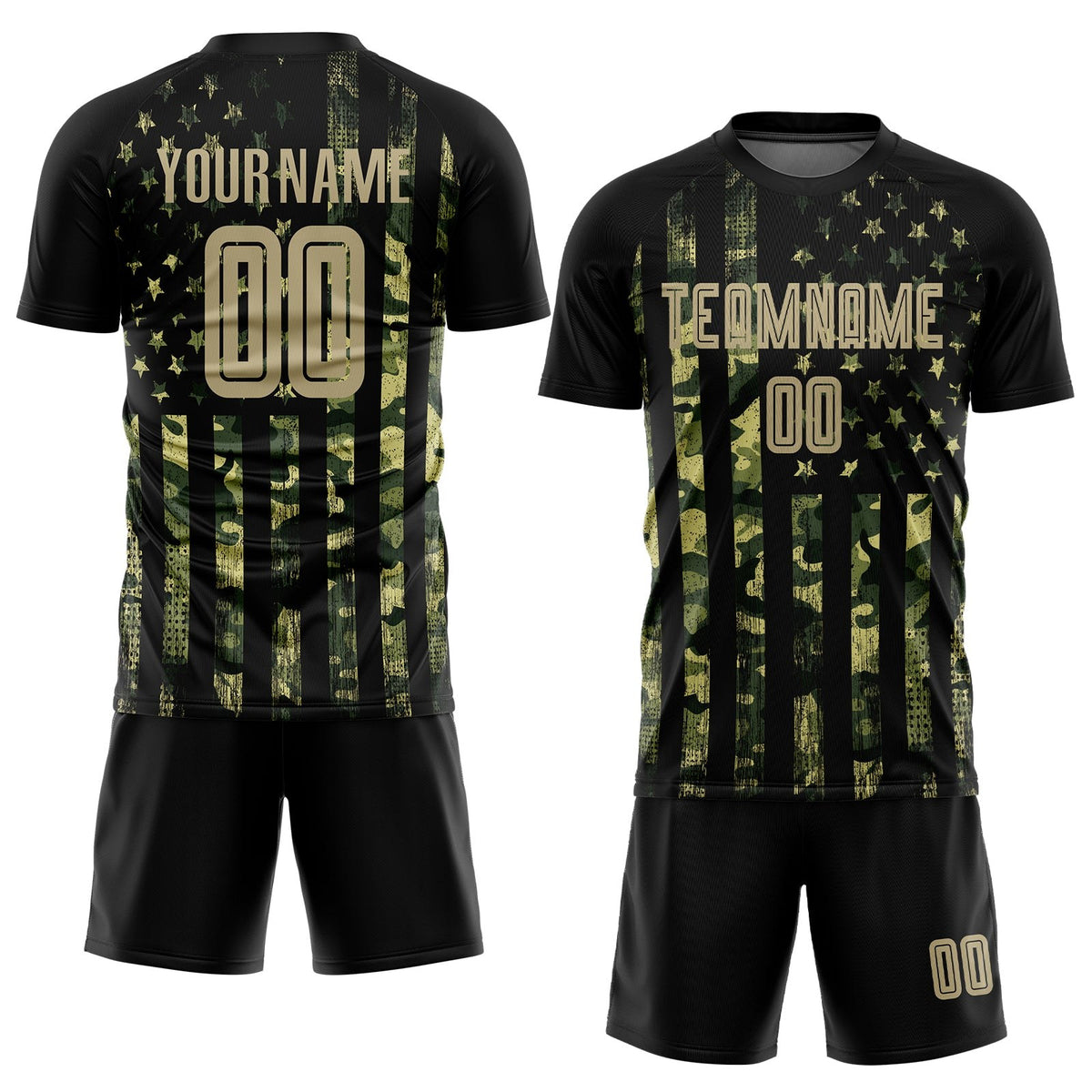 Custom Camo Vegas Gold-Black American Flag Fashion Sublimation Salute To Service Soccer Uniform Jersey photo 2