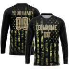 Custom Camo Vegas Gold-Black American Flag Fashion Sublimation Salute To Service Soccer Uniform Jersey photo 3