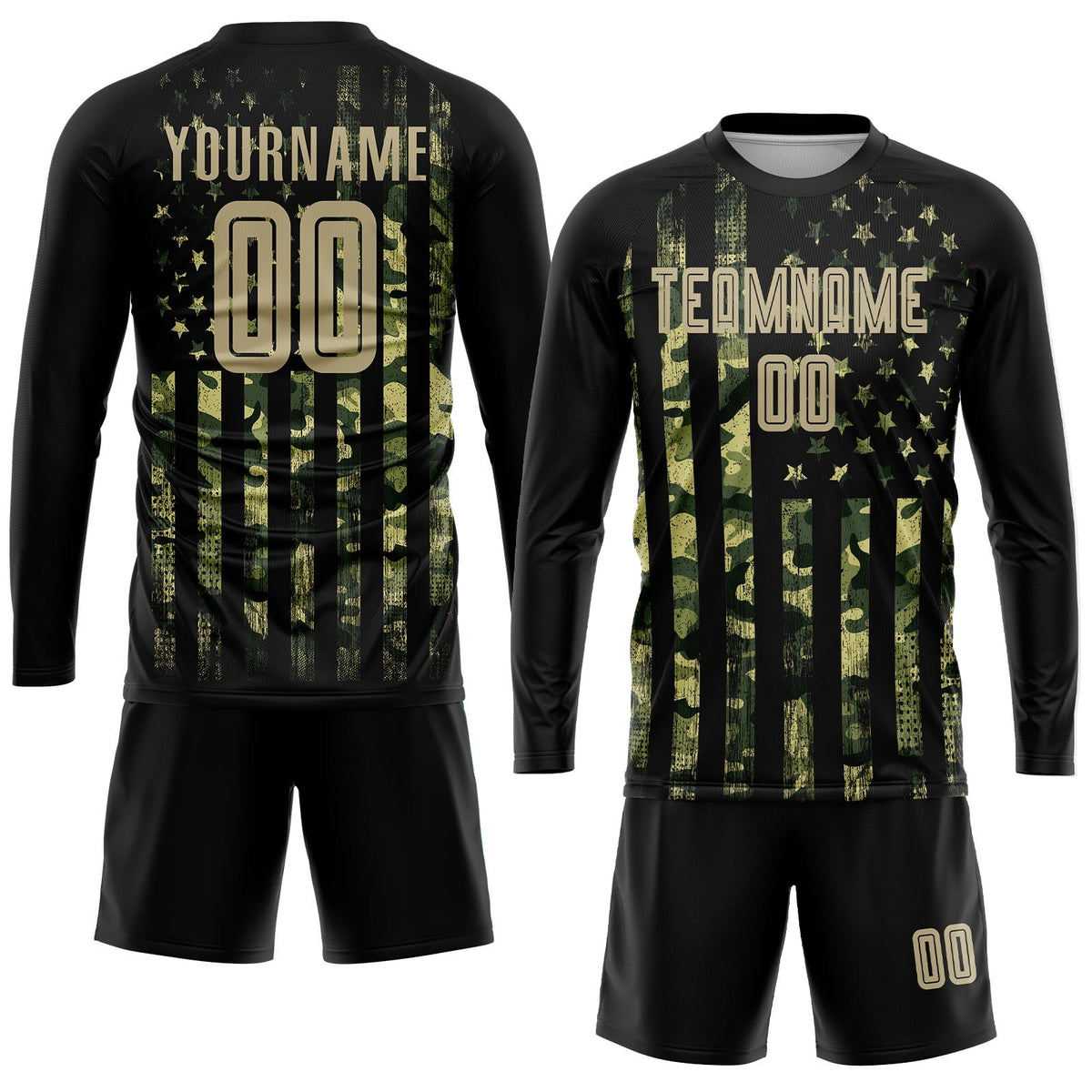 Custom Camo Vegas Gold-Black American Flag Fashion Sublimation Salute To Service Soccer Uniform Jersey photo 4
