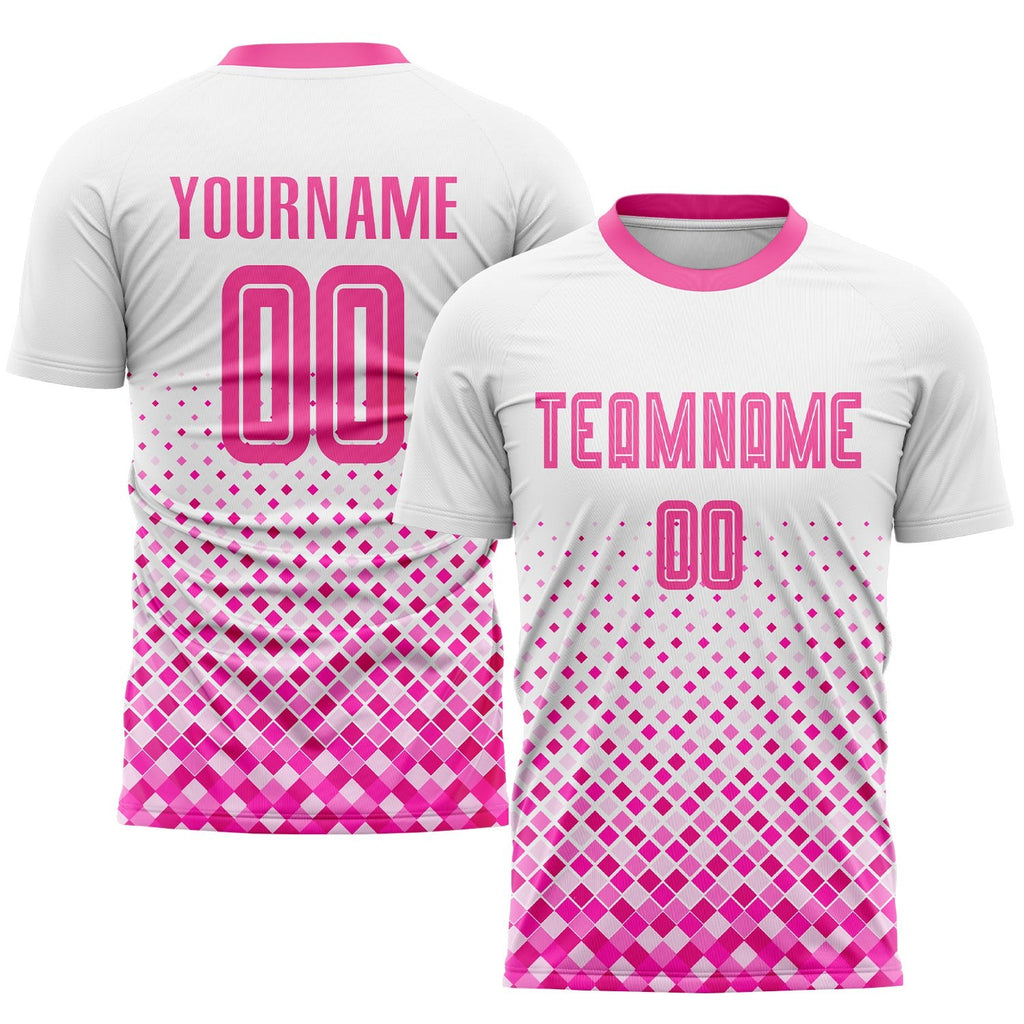Custom White Pink Sublimation Soccer Uniform Jersey photo 1