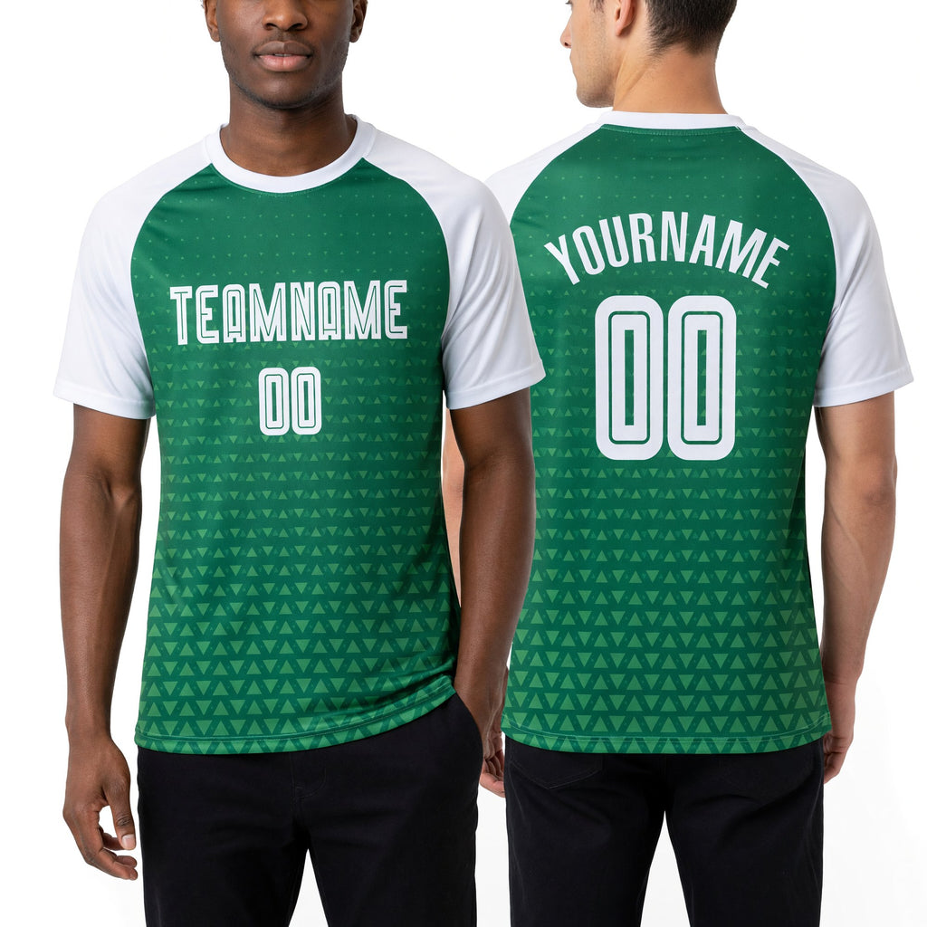 Custom Kelly Green White Sublimation Soccer Uniform Jersey worn front and back