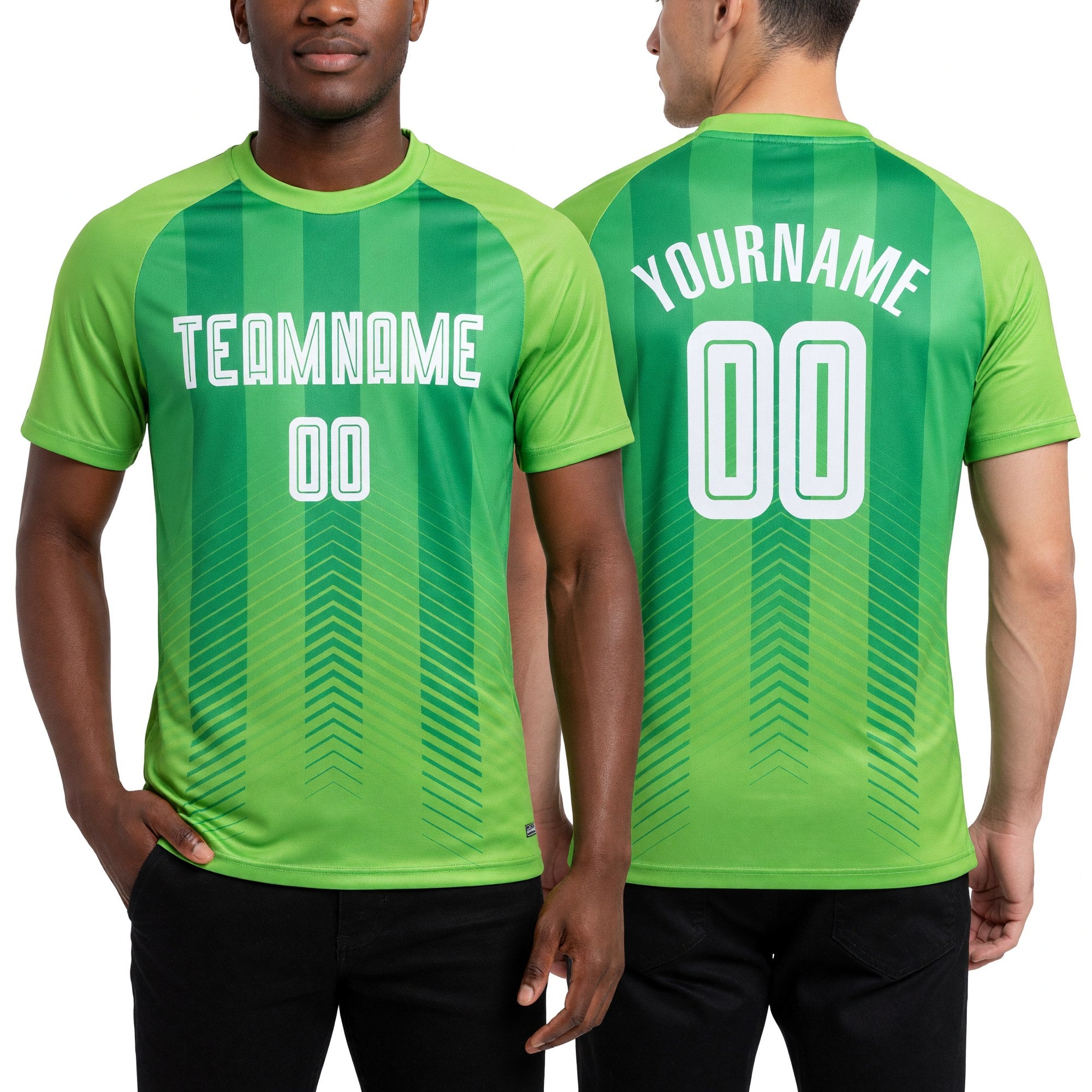 Custom Neon Green White-Kelly Green Sublimation Soccer Uniform Jersey worn front and back