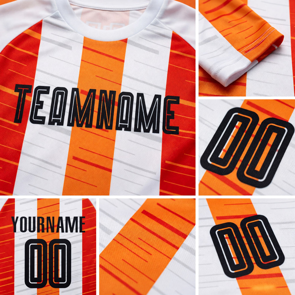Custom White Black-Orange Sublimation Soccer Uniform Jersey detail