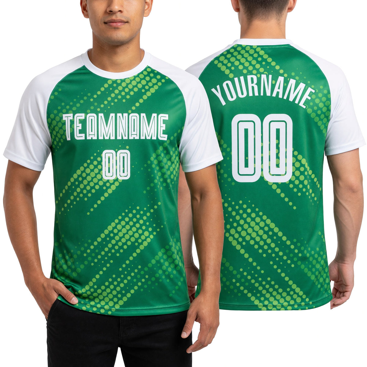 Custom Neon Green White-Kelly Green Sublimation Soccer Uniform Jersey worn front and back