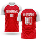 Custom Red White Away Sublimation Soccer Uniform Jersey