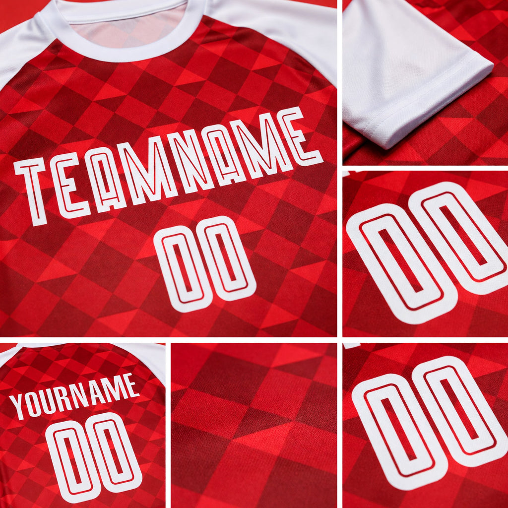 Custom Red White Away Sublimation Soccer Uniform Jersey detail