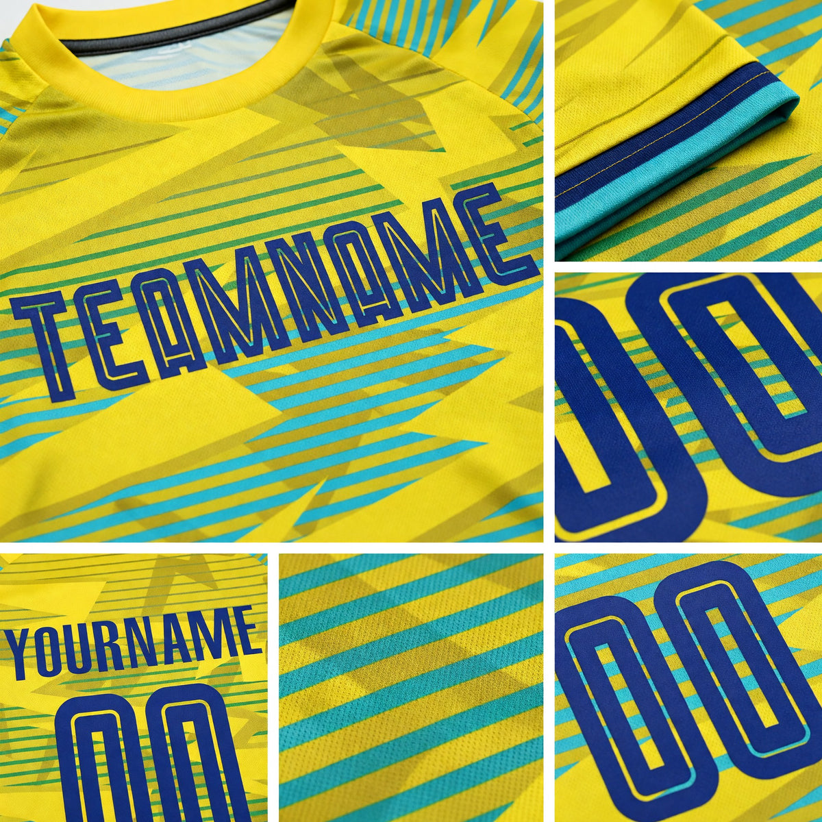 Custom Gold Royal-Light Blue Away Sublimation Soccer Uniform Jersey detail