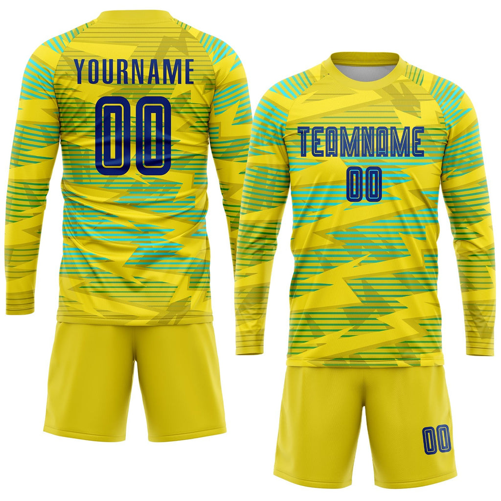 Custom Gold Royal-Light Blue Away Sublimation Soccer Uniform Jersey photo 3