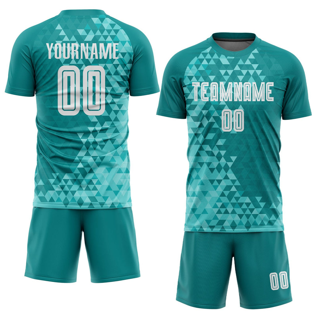 Custom Teal White Third Sublimation Soccer Uniform Jersey photo 2