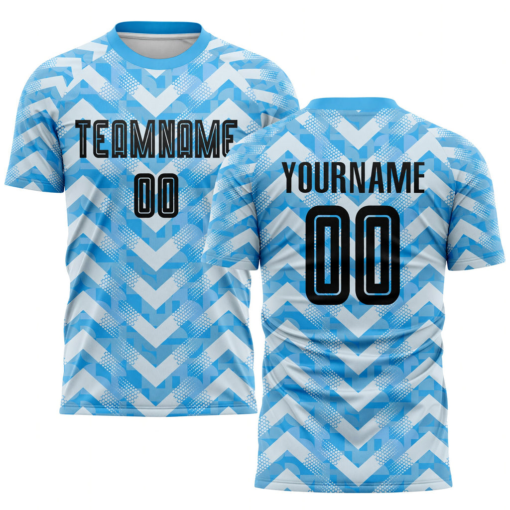 Custom Light Blue Black-White Home Sublimation Soccer Uniform Jersey