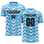 Custom Light Blue Black-White Home Sublimation Soccer Uniform Jersey