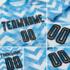 Custom Light Blue Black-White Home Sublimation Soccer Uniform Jersey detail
