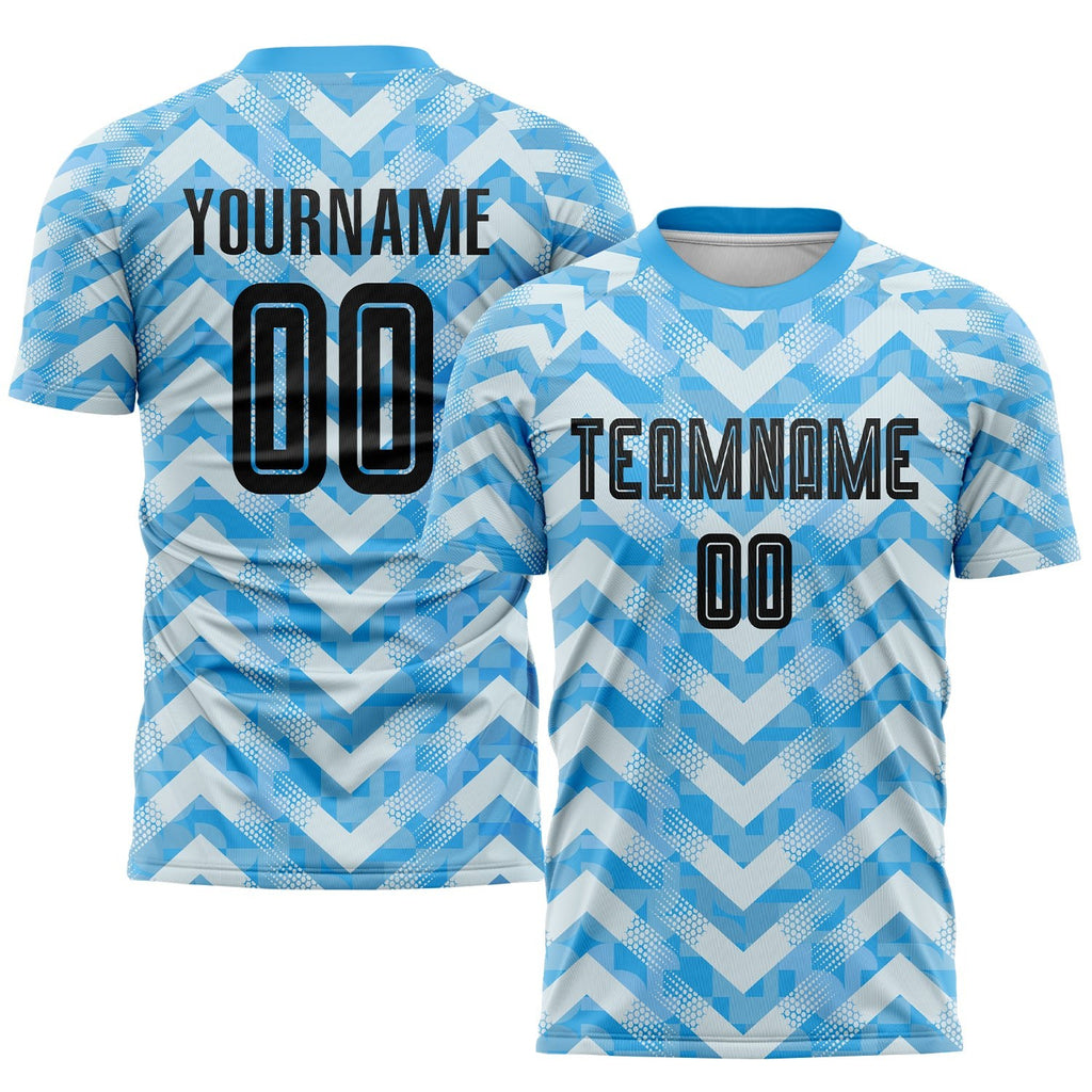 Custom Light Blue Black-White Home Sublimation Soccer Uniform Jersey photo 1