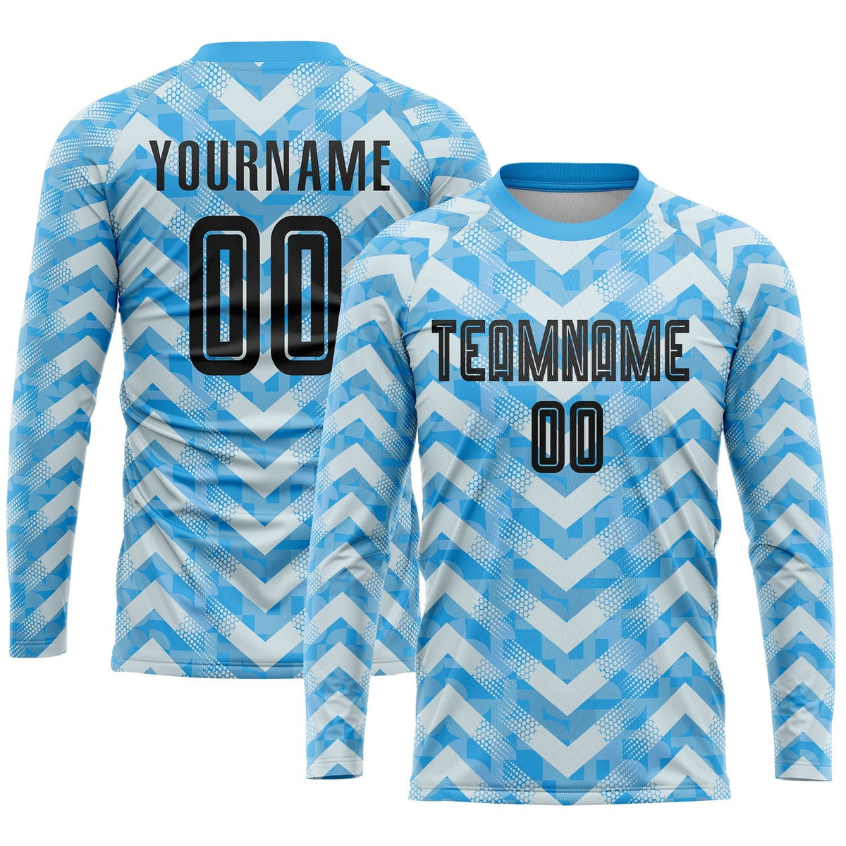 Custom Light Blue Black-White Home Sublimation Soccer Uniform Jersey photo 2