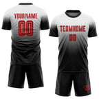 Custom White Red-Black Sublimation Fade Fashion Soccer Uniform Jersey photo 2