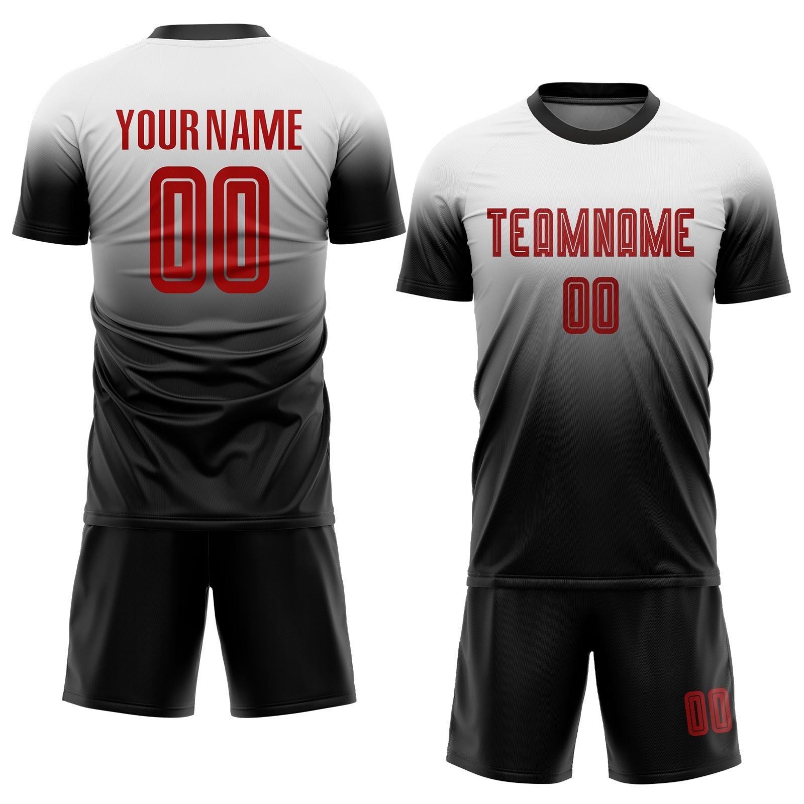 Custom White Red-Black Sublimation Fade Fashion Soccer Uniform Jersey photo 2
