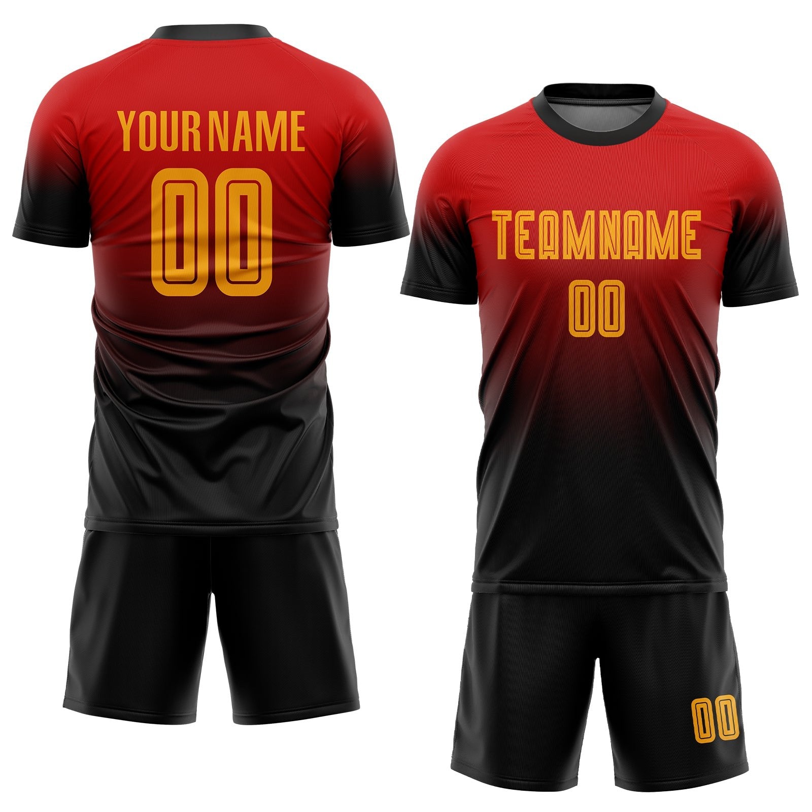 Custom Red Gold-Black Sublimation Fade Fashion Soccer Uniform Jersey photo 2