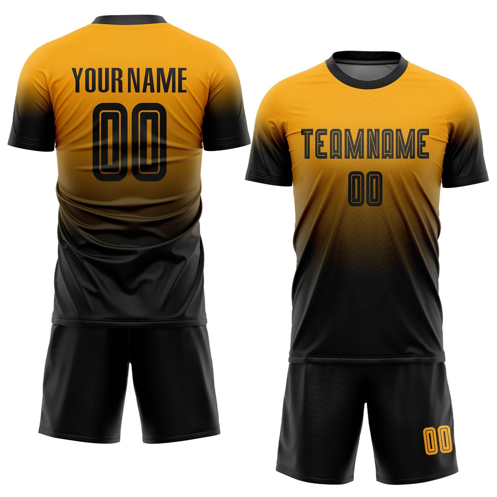 Custom Gold Black Sublimation Fade Fashion Soccer Uniform Jersey photo 2