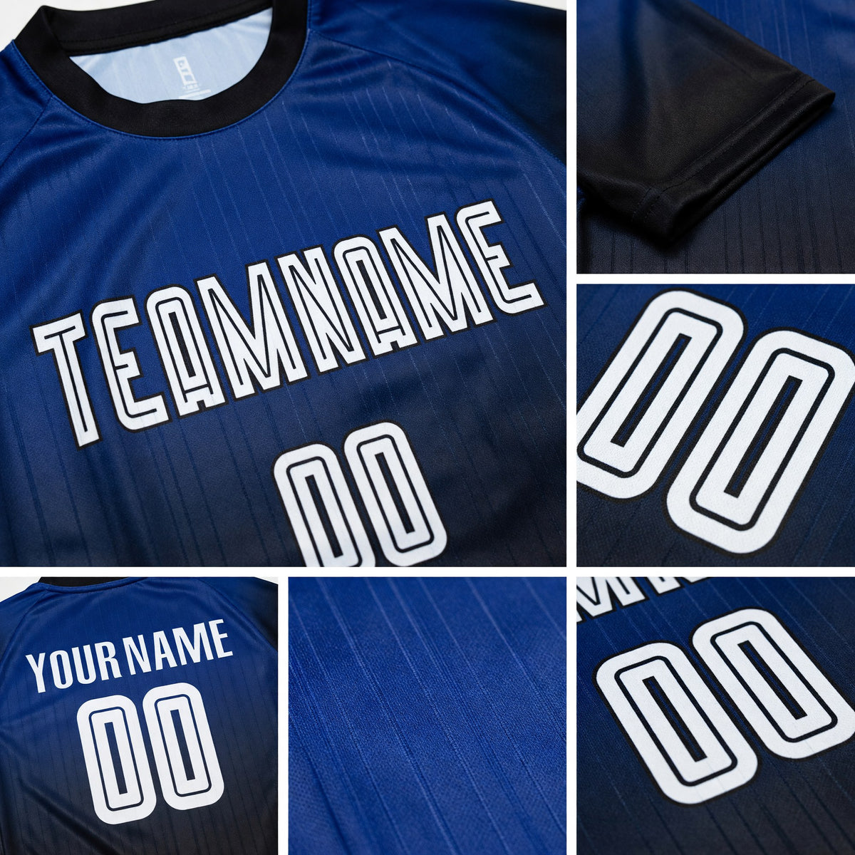 Custom Royal White-Black Sublimation Fade Fashion Soccer Uniform Jersey detail