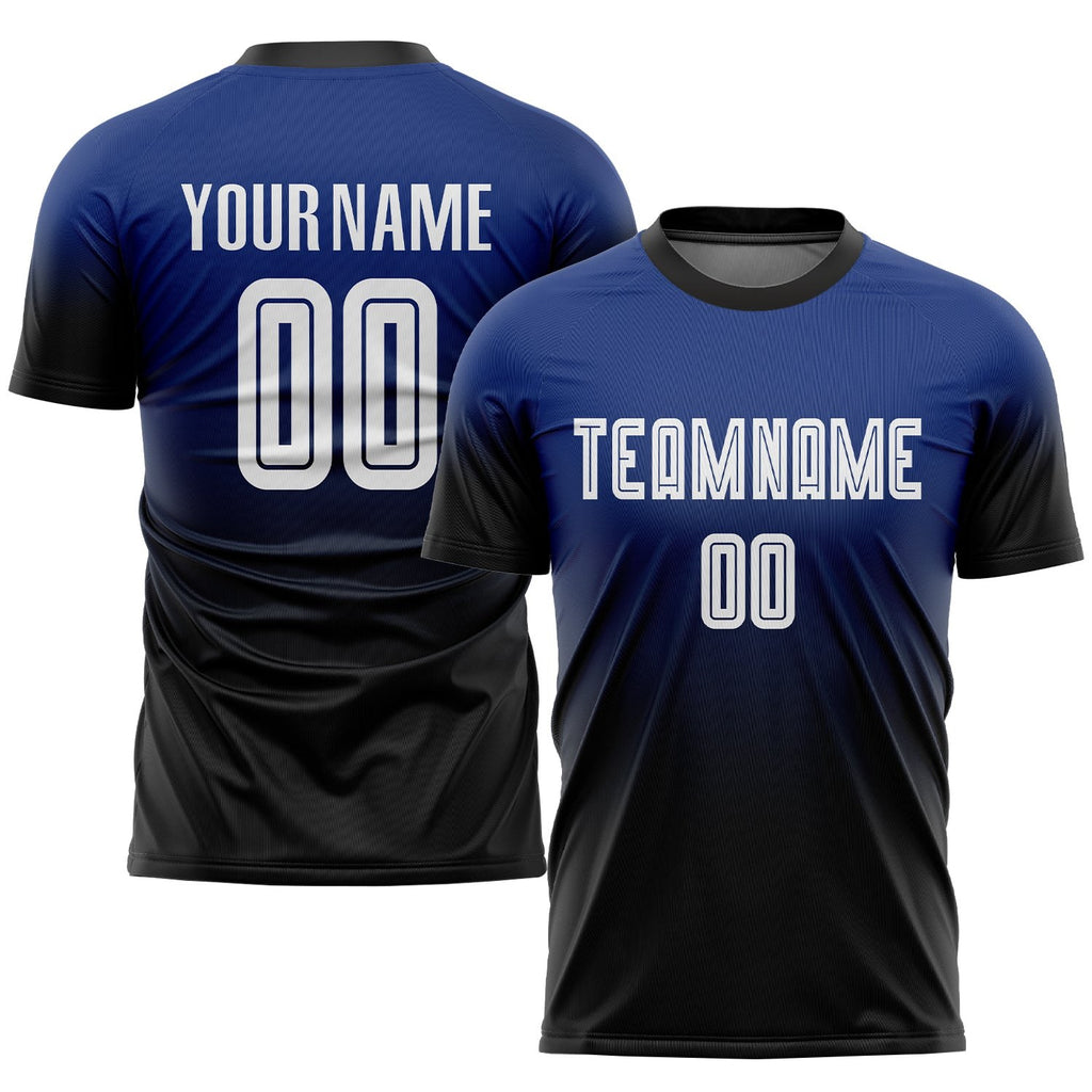 Custom Royal White-Black Sublimation Fade Fashion Soccer Uniform Jersey photo 1