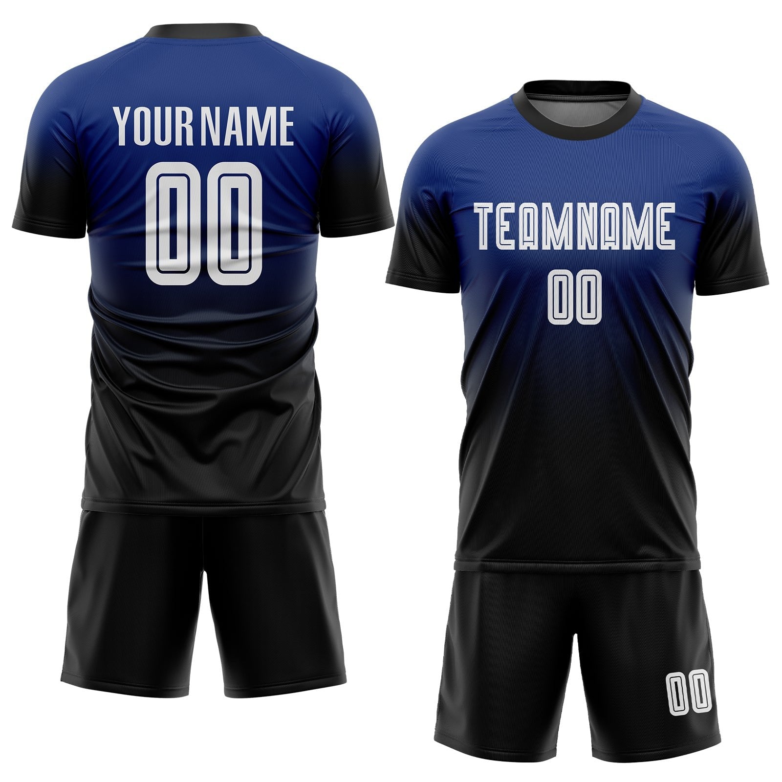 Custom Royal White-Black Sublimation Fade Fashion Soccer Uniform Jersey photo 2
