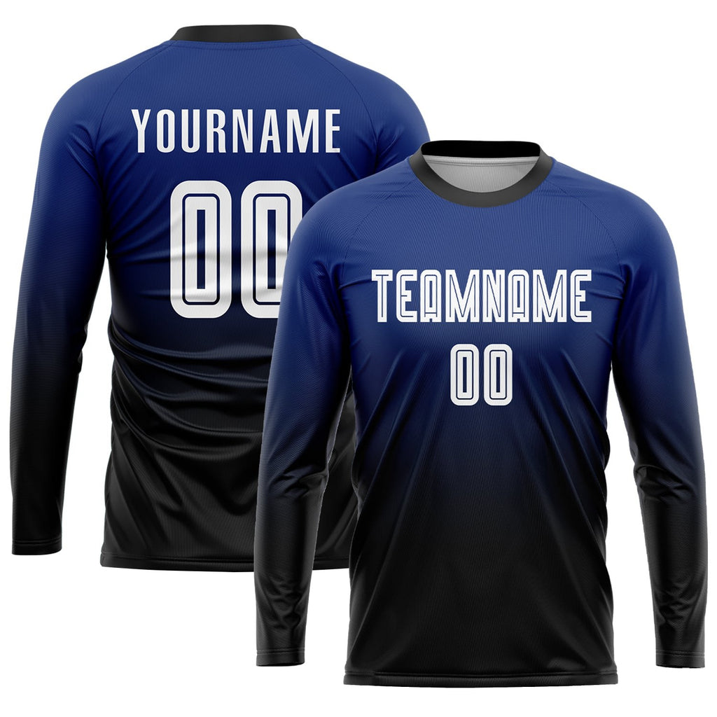 Custom Royal White-Black Sublimation Fade Fashion Soccer Uniform Jersey photo 3