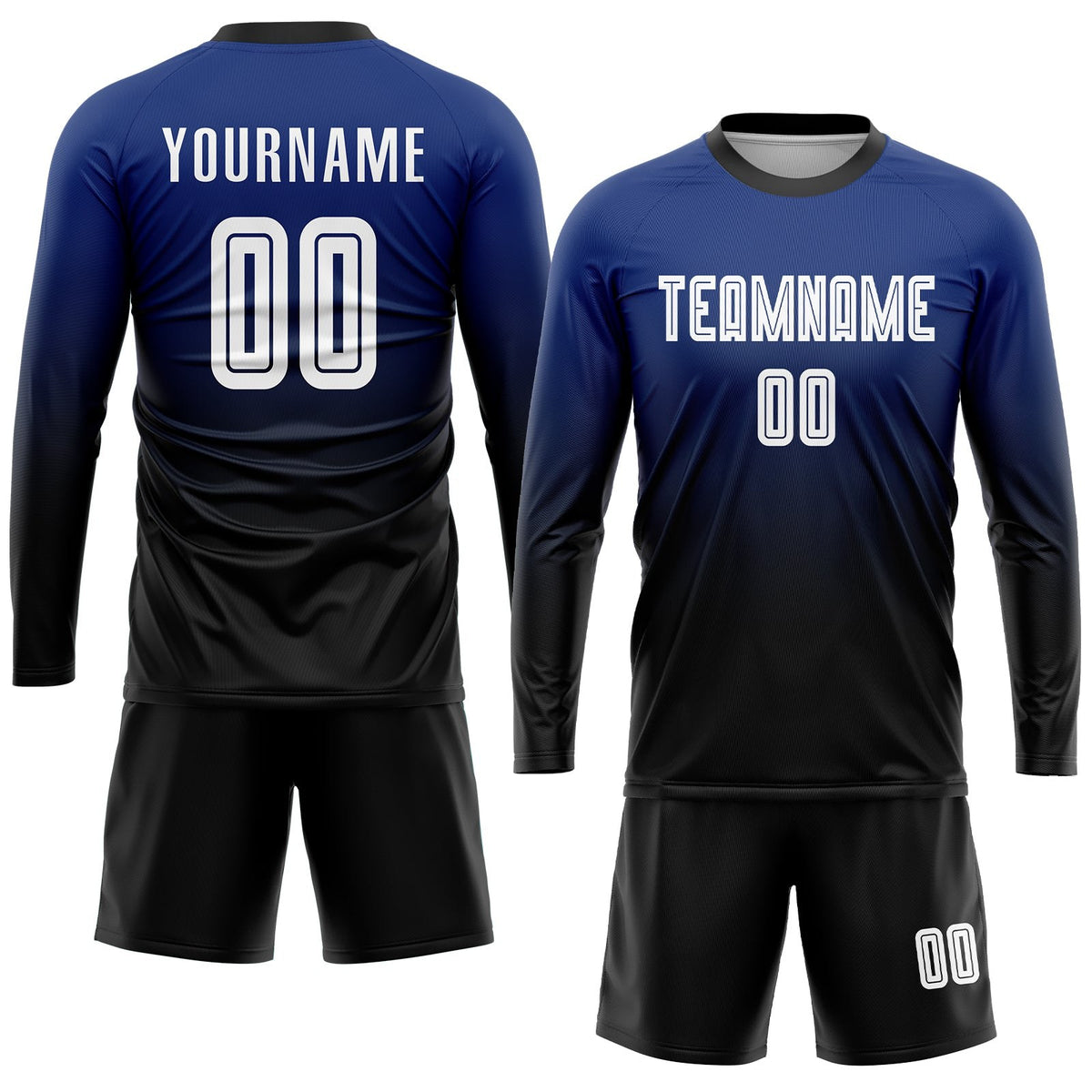 Custom Royal White-Black Sublimation Fade Fashion Soccer Uniform Jersey photo 4