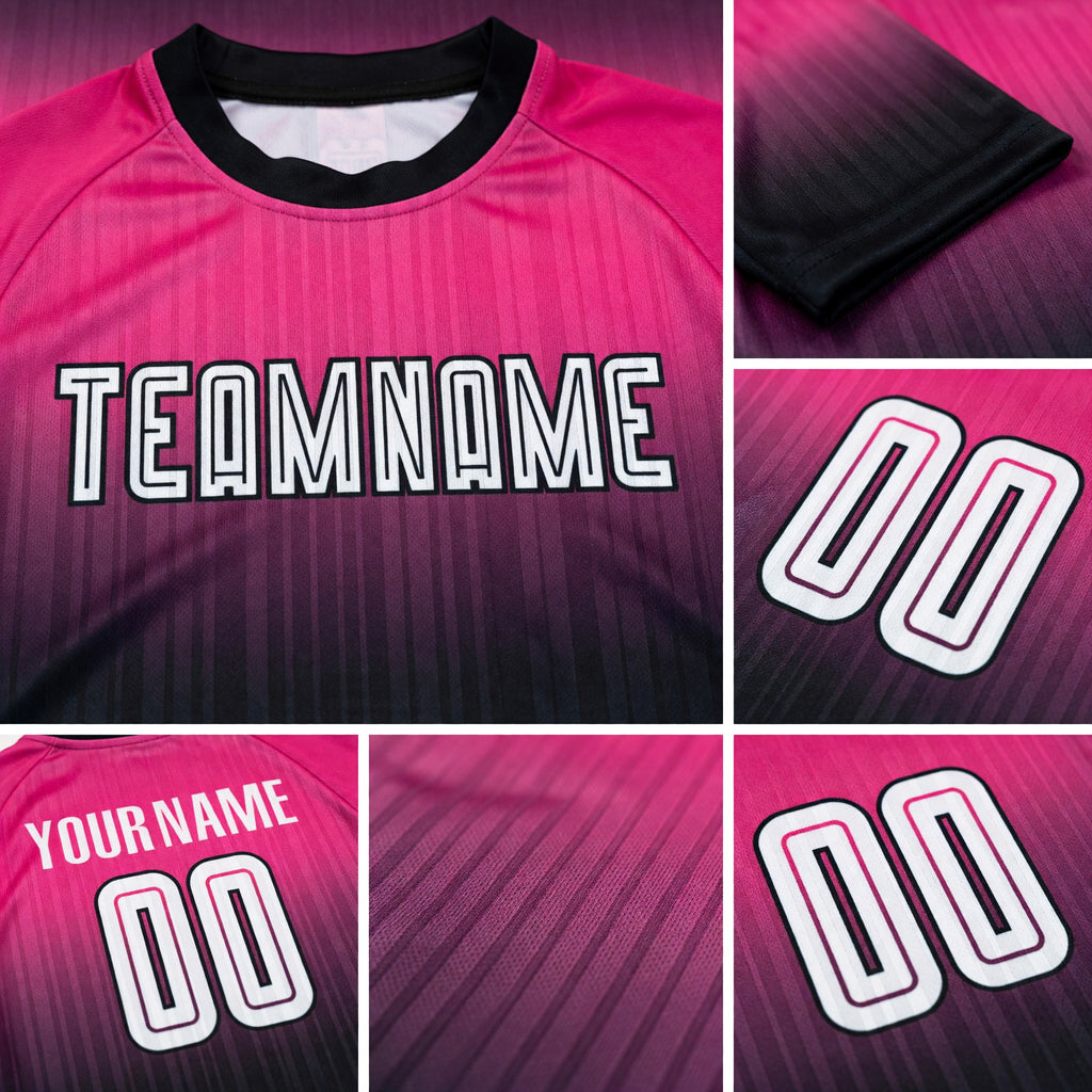 Custom Pink White-Black Sublimation Fade Fashion Soccer Uniform Jersey detail