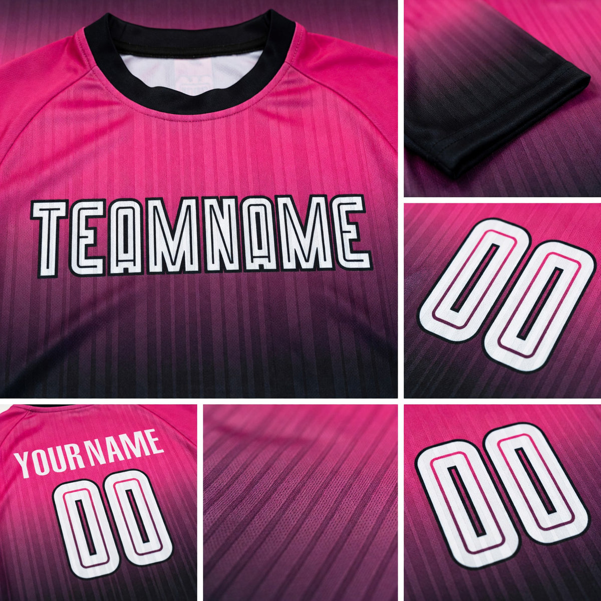 Custom Pink White-Black Sublimation Fade Fashion Soccer Uniform Jersey detail
