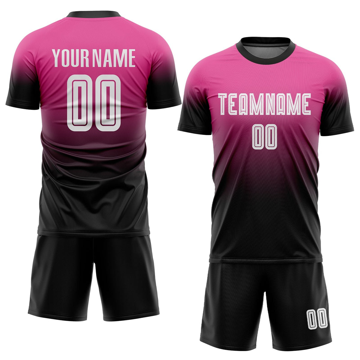 Custom Pink White-Black Sublimation Fade Fashion Soccer Uniform Jersey photo 2
