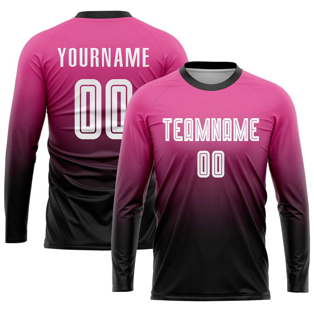 Custom Pink White-Black Sublimation Fade Fashion Soccer Uniform Jersey photo 3