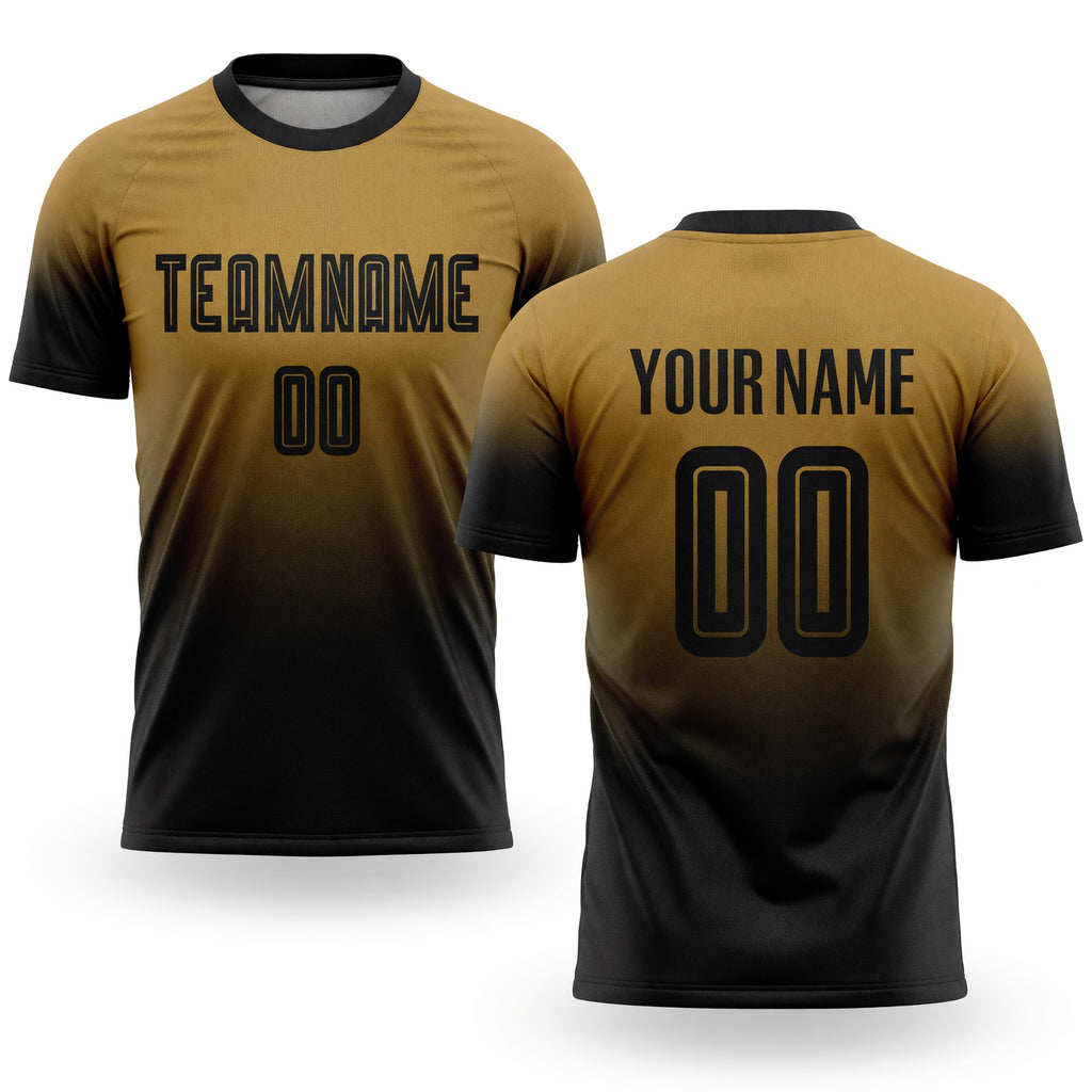 Custom Old Gold Black Sublimation Fade Fashion Soccer Uniform Jersey