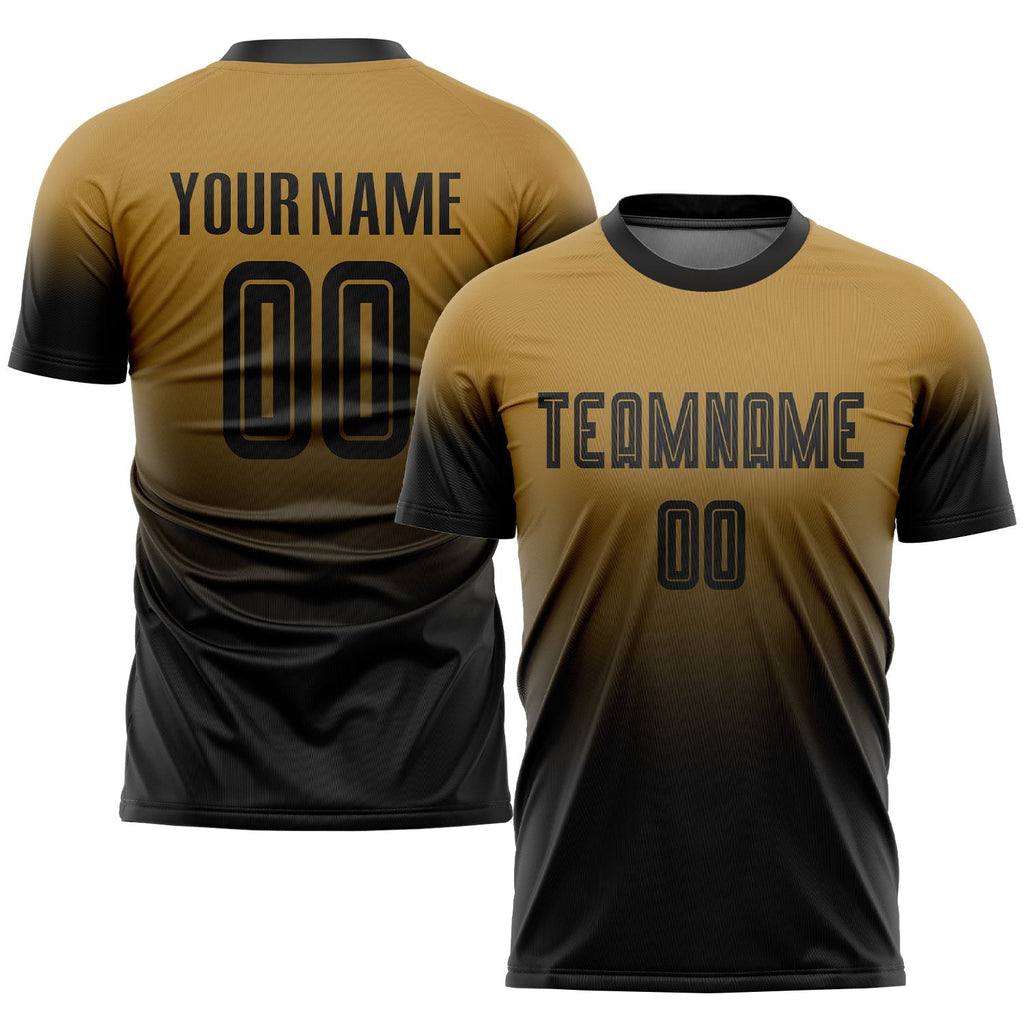 Custom Old Gold Black Sublimation Fade Fashion Soccer Uniform Jersey photo 1