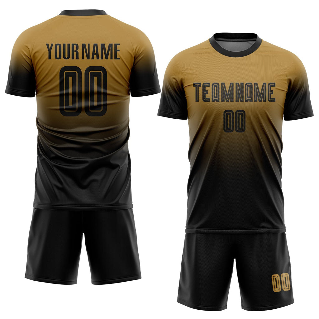 Custom Old Gold Black Sublimation Fade Fashion Soccer Uniform Jersey photo 2