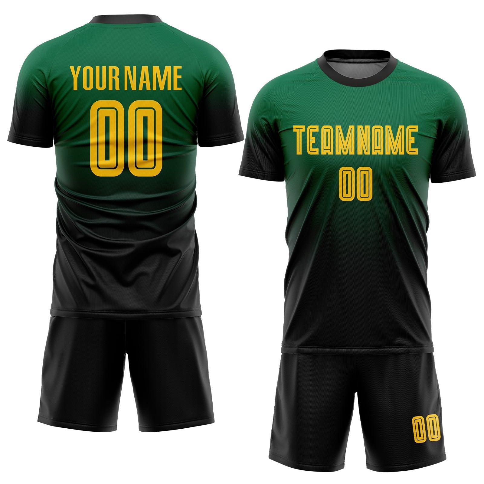 Custom Kelly Green Gold-Black Sublimation Fade Fashion Soccer Uniform Jersey photo 2