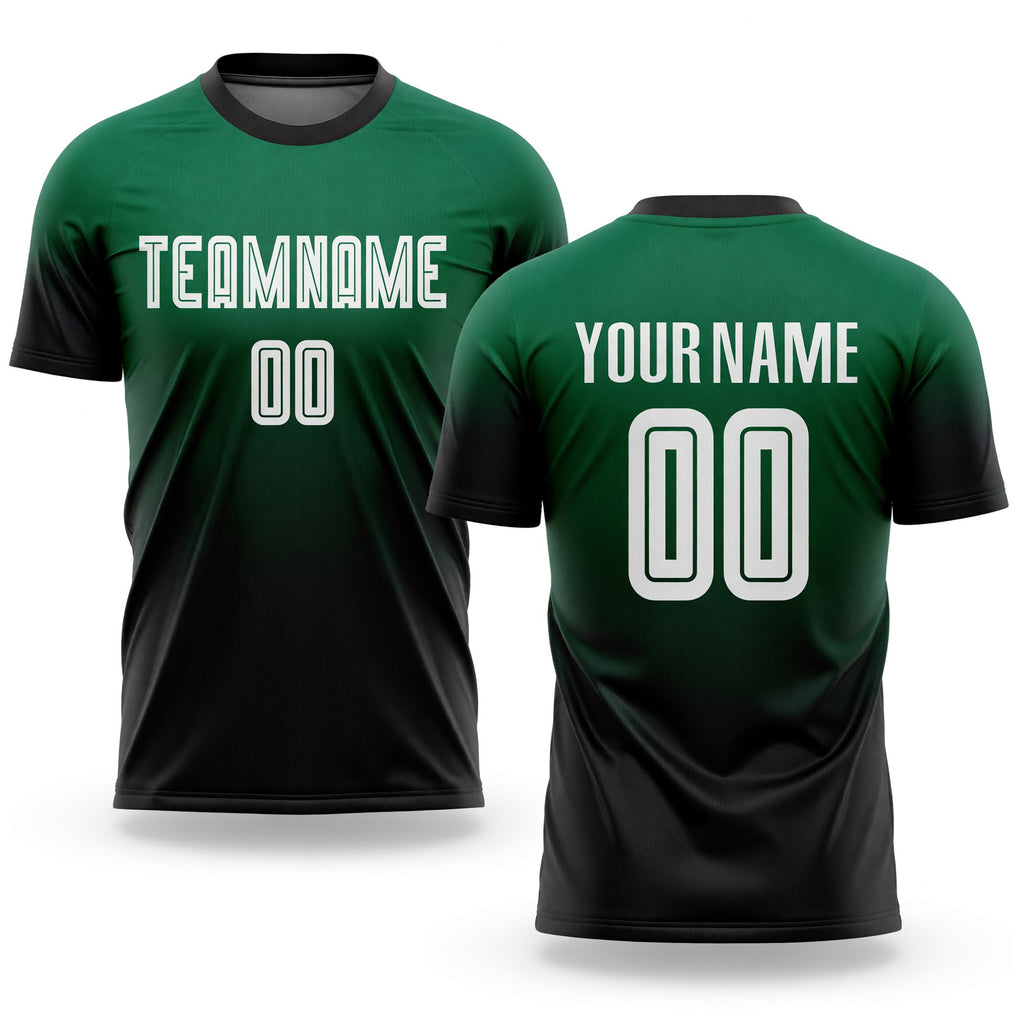 Custom Kelly Green White-Black Sublimation Fade Fashion Soccer Uniform Jersey