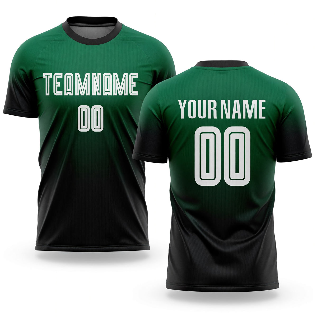 Custom Kelly Green White-Black Sublimation Fade Fashion Soccer Uniform Jersey