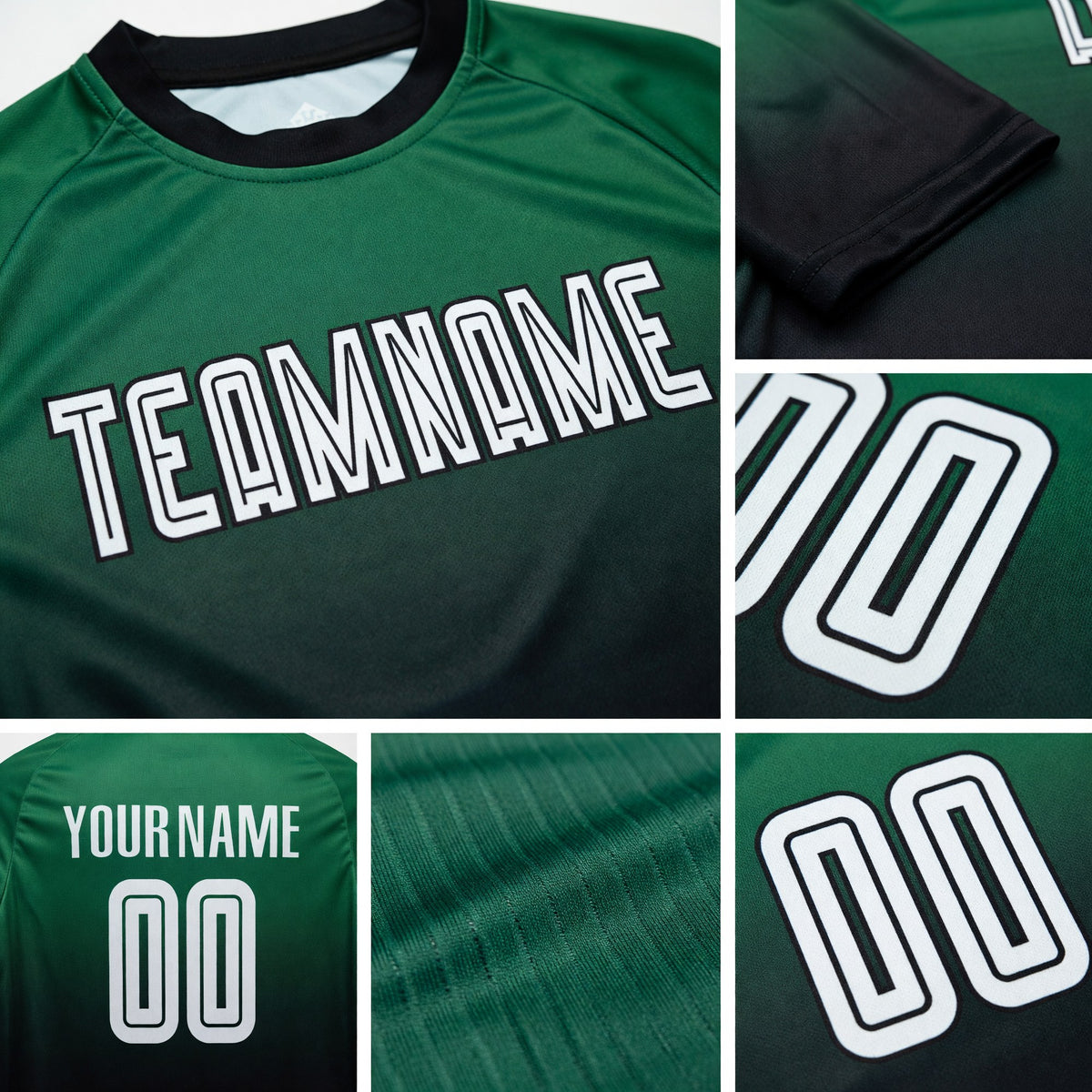 Custom Kelly Green White-Black Sublimation Fade Fashion Soccer Uniform Jersey detail