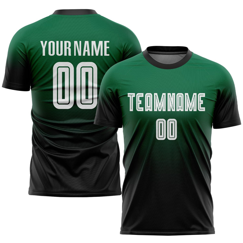 Custom Kelly Green White-Black Sublimation Fade Fashion Soccer Uniform Jersey photo 1