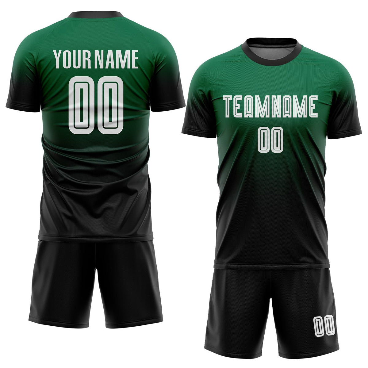Custom Kelly Green White-Black Sublimation Fade Fashion Soccer Uniform Jersey photo 2