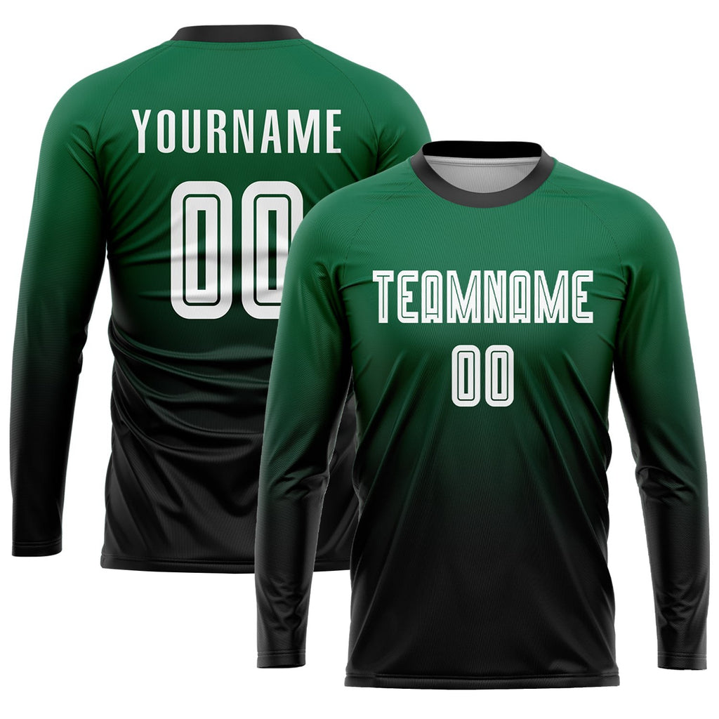 Custom Kelly Green White-Black Sublimation Fade Fashion Soccer Uniform Jersey photo 3