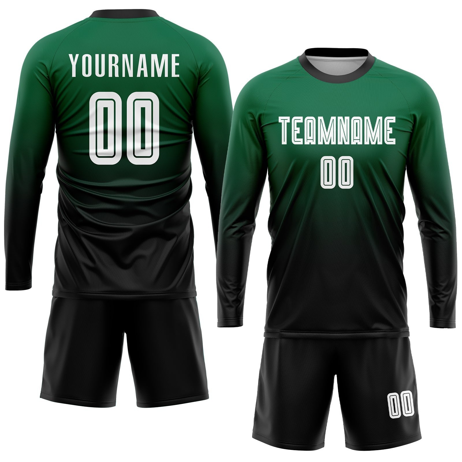 Custom Kelly Green White-Black Sublimation Fade Fashion Soccer Uniform Jersey photo 4