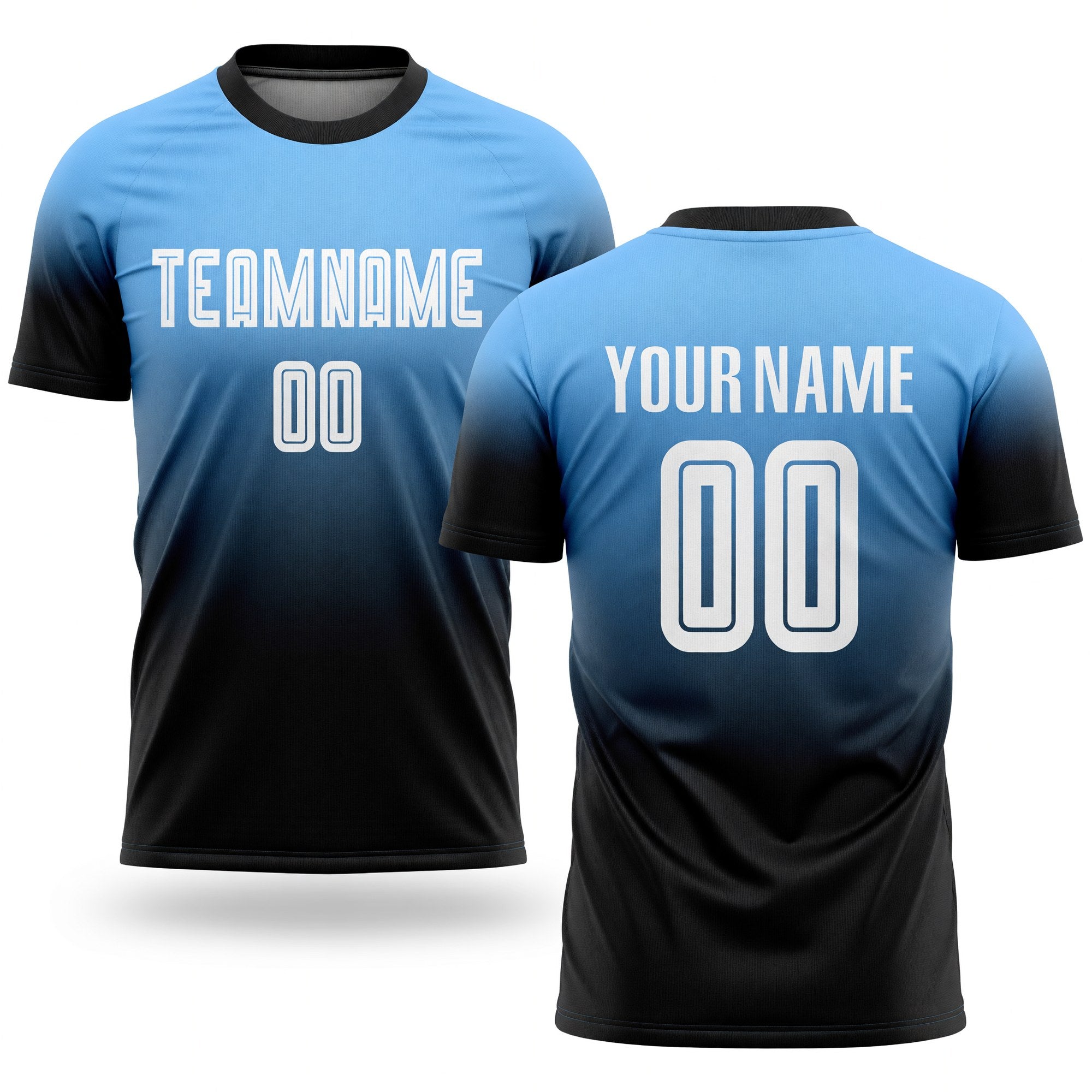 Custom Powder Blue White-Black Sublimation Fade Fashion Soccer Uniform Jersey