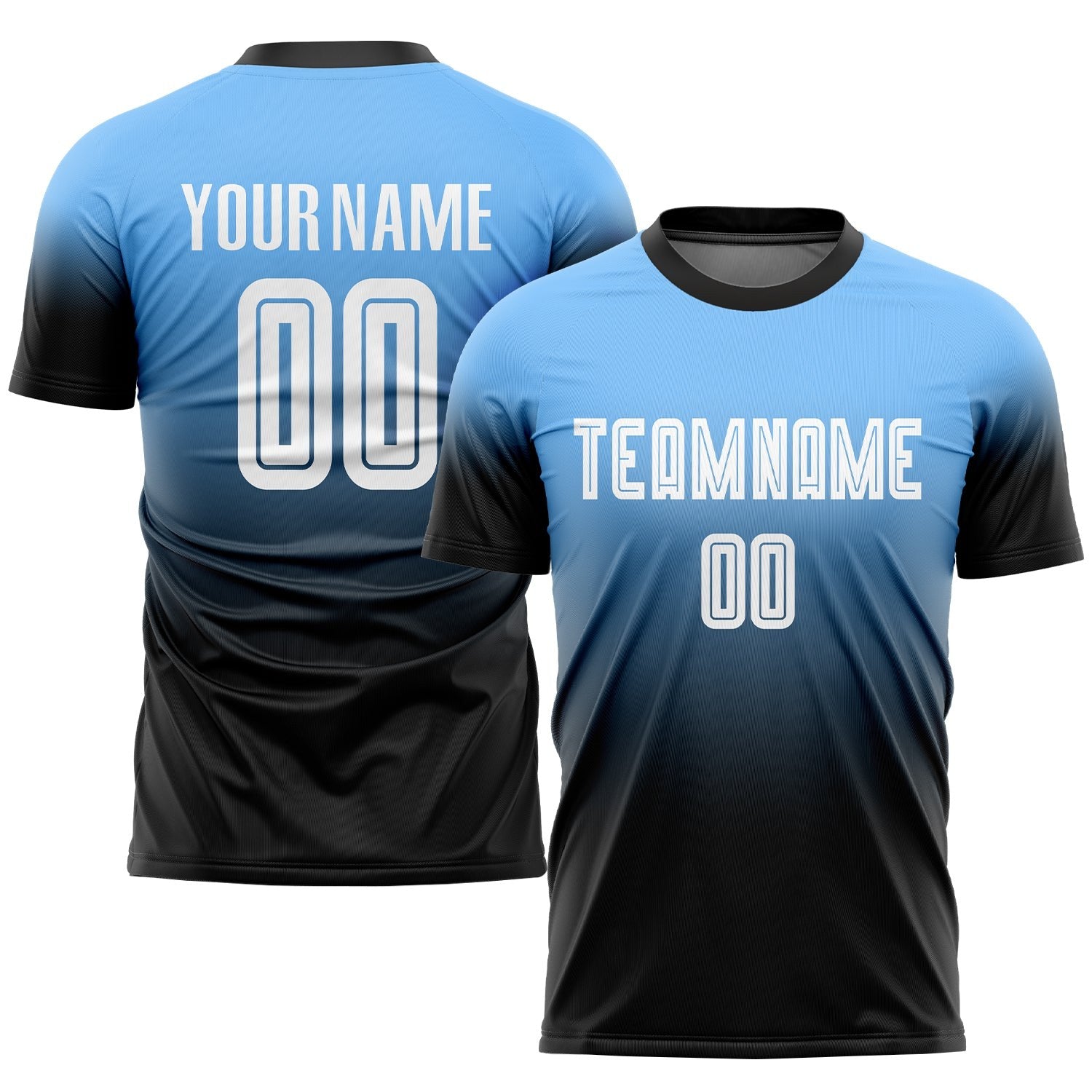 Custom Powder Blue White-Black Sublimation Fade Fashion Soccer Uniform Jersey photo 1