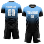 Custom Powder Blue White-Black Sublimation Fade Fashion Soccer Uniform Jersey photo 2