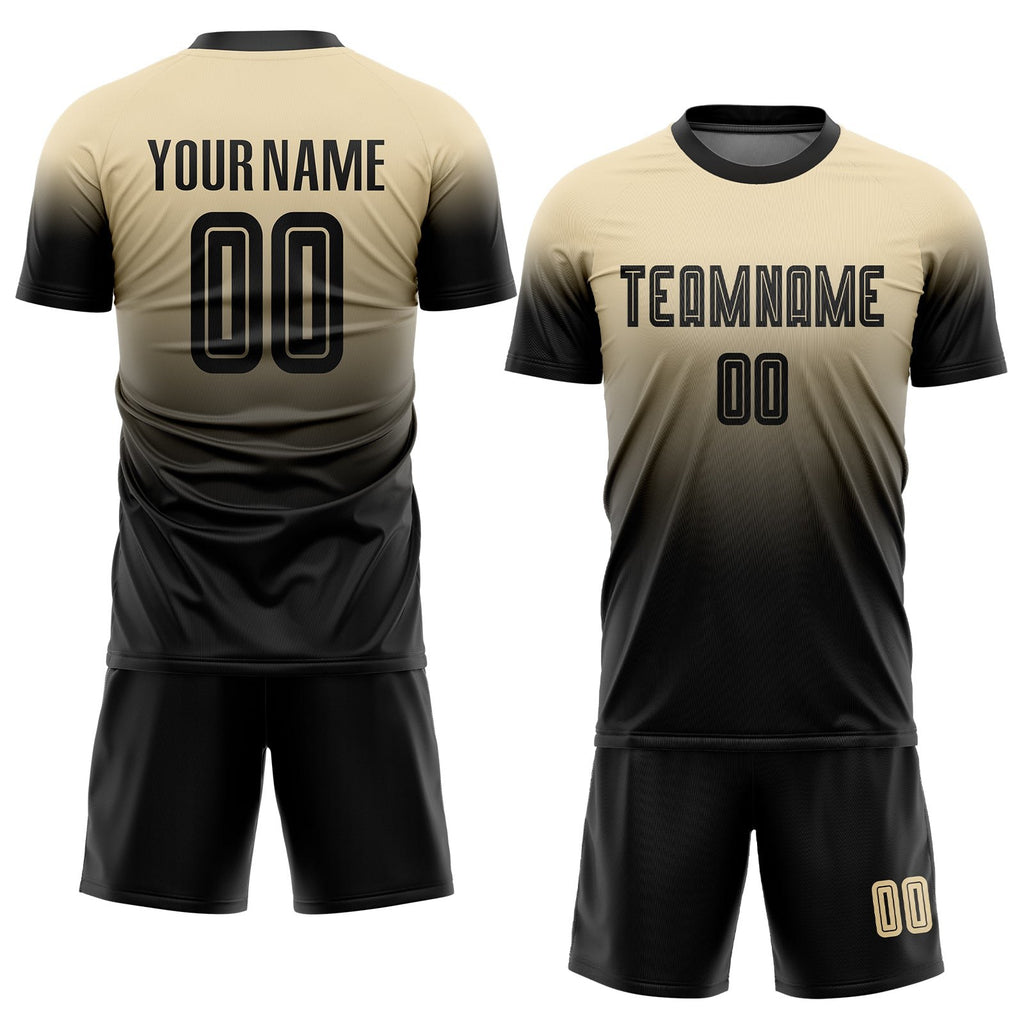 Custom Cream Black Sublimation Fade Fashion Soccer Uniform Jersey photo 2