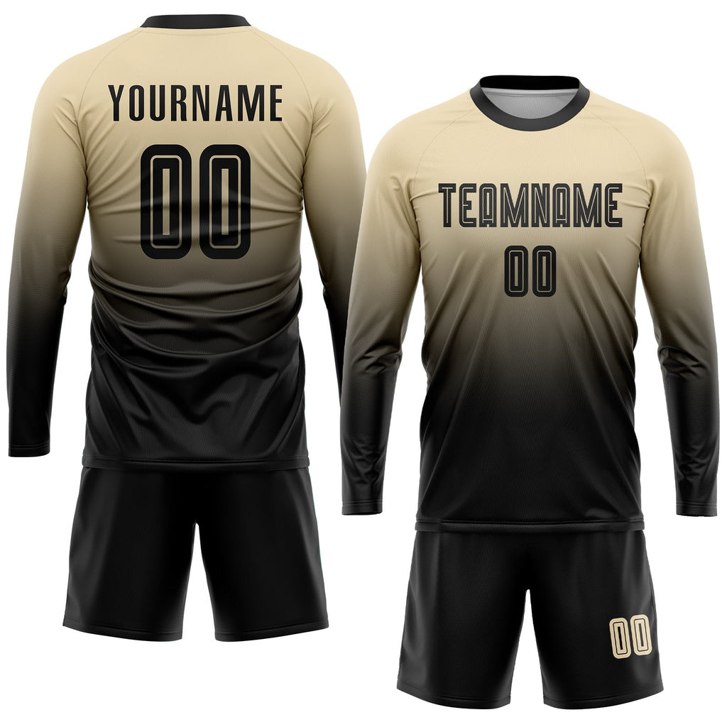 Custom Cream Black Sublimation Fade Fashion Soccer Uniform Jersey photo 4